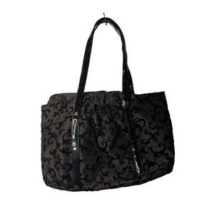 Koko Lunch Bag Tote Black Damask Insulated Drawstring Travel Handbag Floral Case